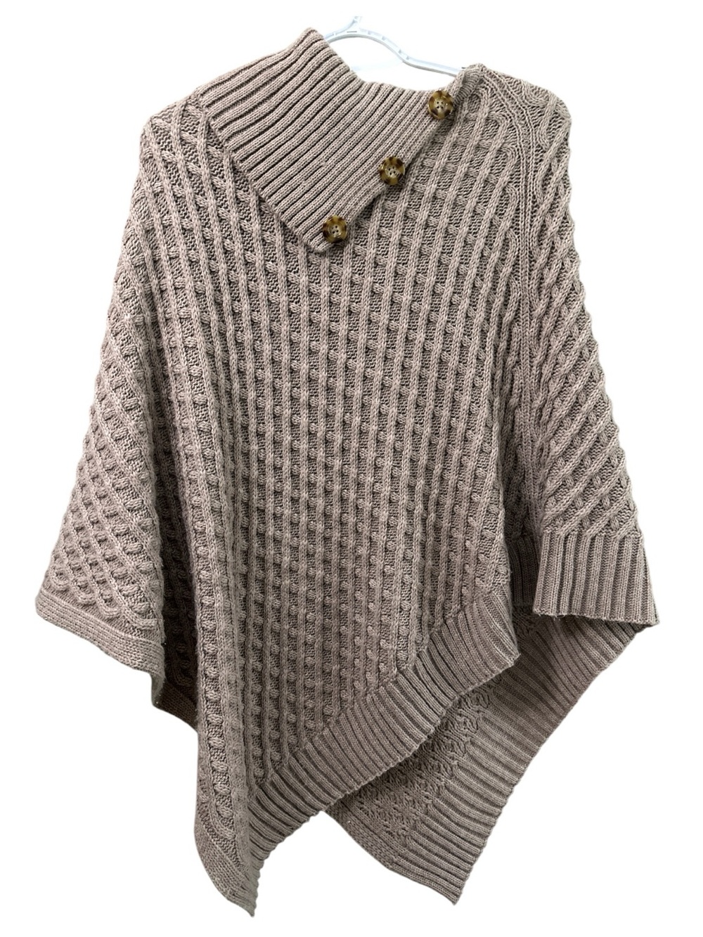 Fraas Taupe Textured Knit Poncho with Button Collar